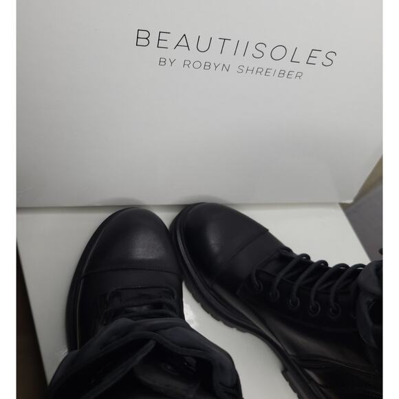 Beautiisoles by Robyn Women Zoey Black Leather Zip Lace up Combat Boots Size 5 - Picture 13 of 13